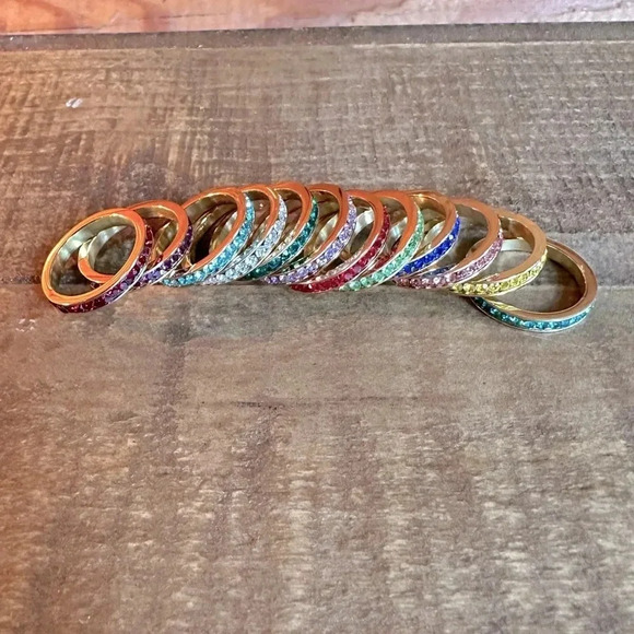 Waterproof CZ 18k Gold Stainless Steel Eternity Band Stack Ring April Birthstone - Picture 6 of 9